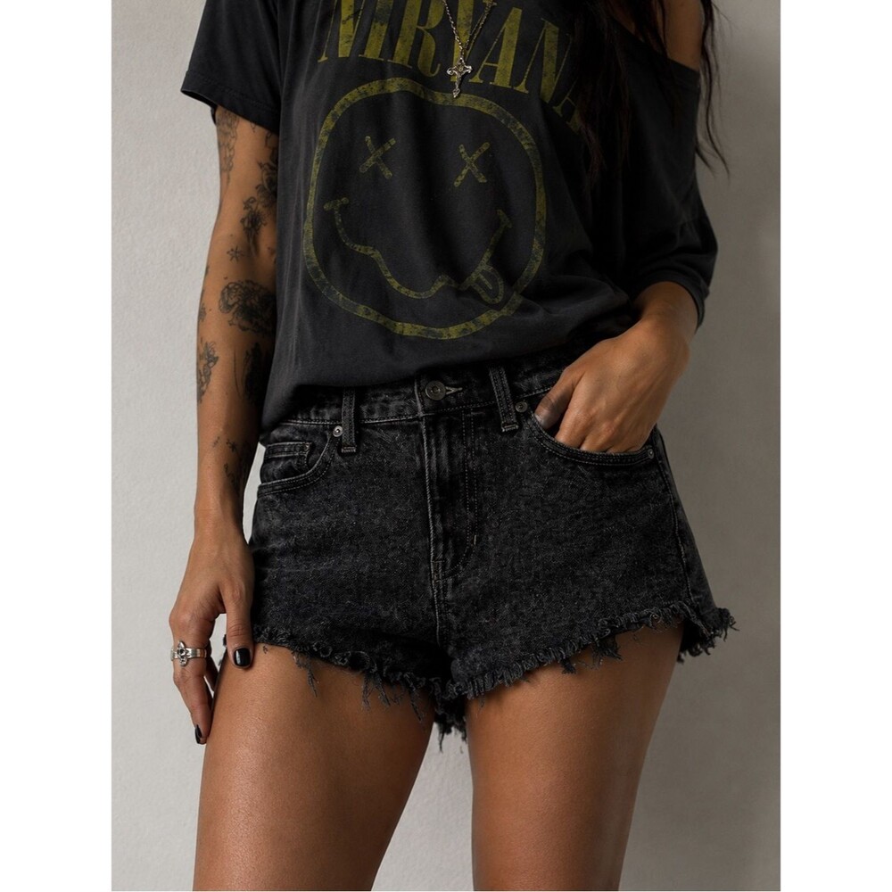 Kendall + Kylie The Drifter High Rise Cutoff Black Denim Shorts Size 7 (28”)